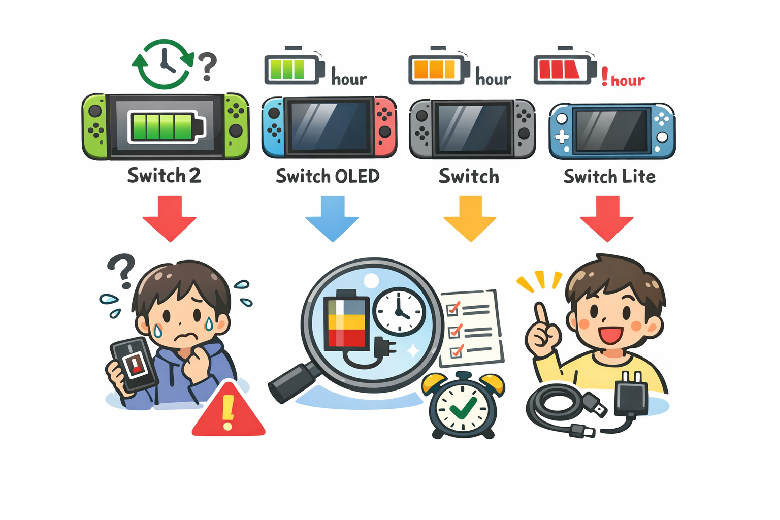 Switch2と歴代Switchのバッテリー持続時間を比較