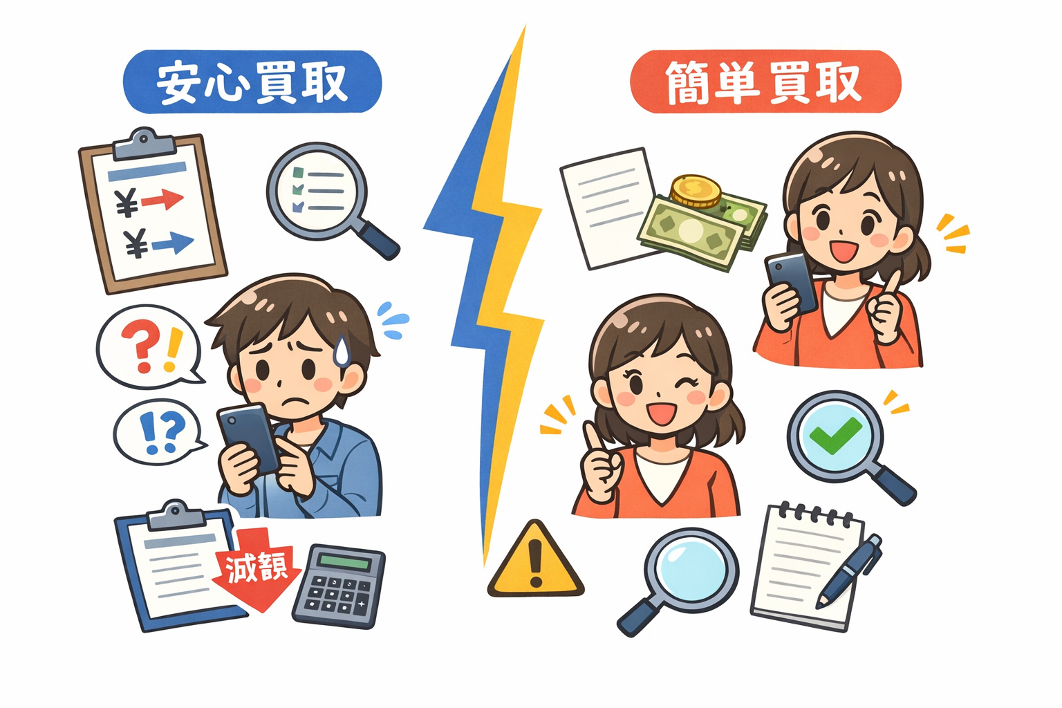あんしん買取と「かんたん買取」の違い｜値段や査定明細の有無を比較